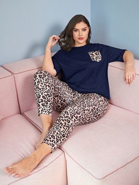 

plus leopard print pj set i3jt#, Black;white