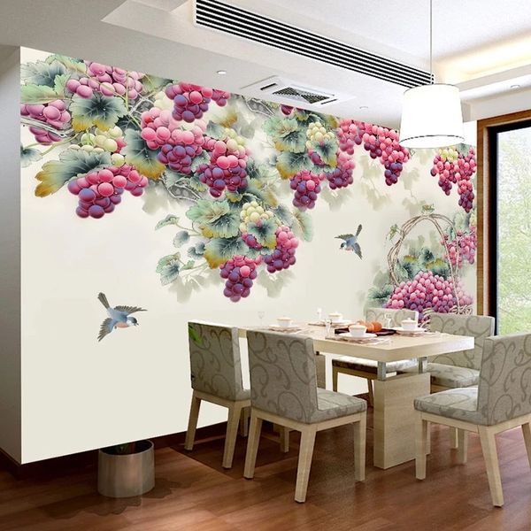 Benutzerdefinierte 3D Wandbild Tapete Handgemalte Obst lila Trauben TV Hintergrund Wohnzimmer Schlafzimmer Wohnkultur Selbstklebende Wasserdicht