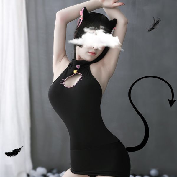 

style underwear women' teaser cat role play hollow out dew set, Red;black