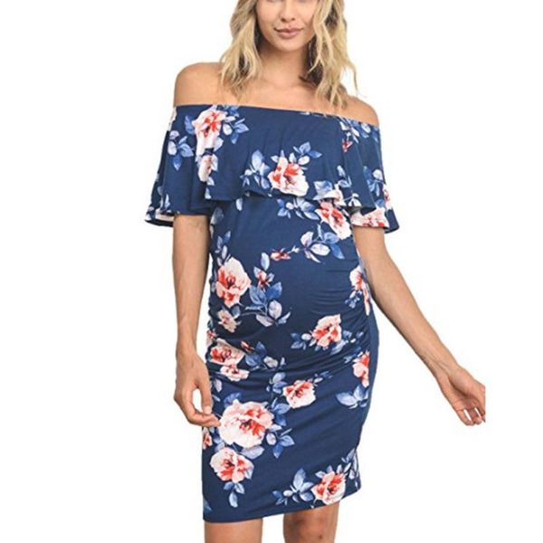 

maternity dresses summer one-neck stretch slim print bodycon dress pregnant women clothes ropa embarazada, White