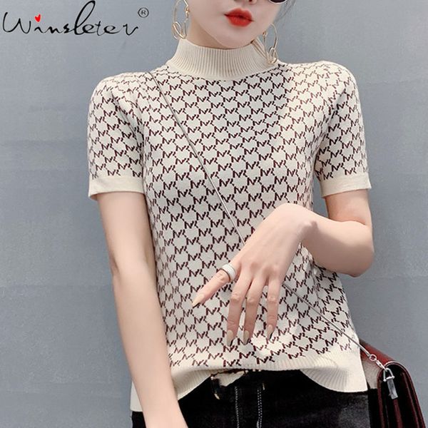 

summer european clothes knit vintage t-shirt fashion print classic grid women slim bottoming shirt tees 2021 t13504a, White;black