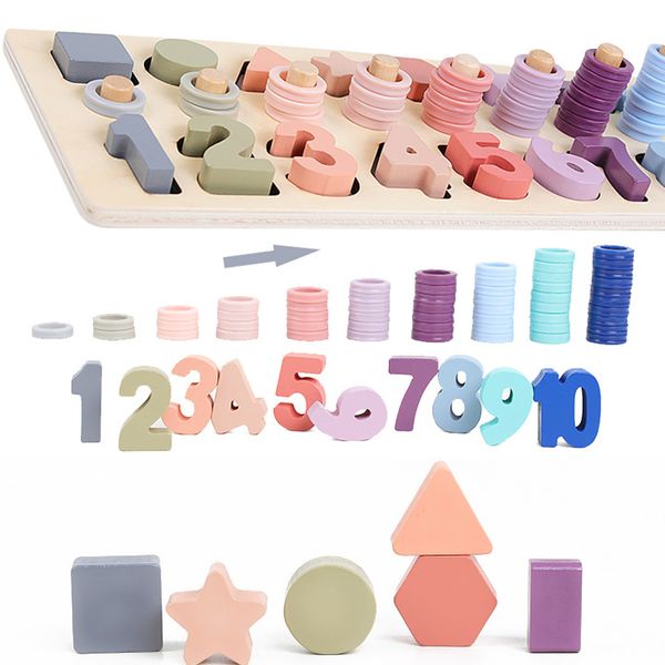 

kid multi-functional macaron color wooden color number shape logarithmic board toy early learning blocks jigsaw teaching puzzle