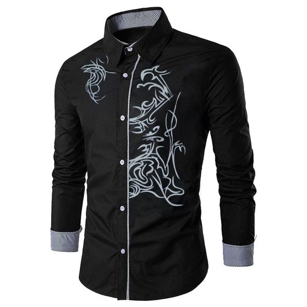 

men's casual shirts solid fashion paterns printed vintage turn-down collor long sleeves men streetwear#qq, White;black