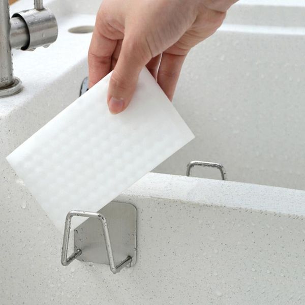 

hooks & rails adhesive sponge holder 304 stainless steel kitchen sink rack water proof quick drying frame