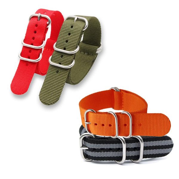 

watch bands 100% original breathable and soft nylon woven sports watchband for 18mm 20mm 22mm silver ring buckle strap table attachment, Black;brown