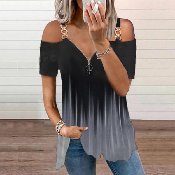 

women's blouses & shirts 40# plus size gradient colorÂ blouse women cold shoulder long sleeve shirt v neck casual harajuku blouse roupas, White