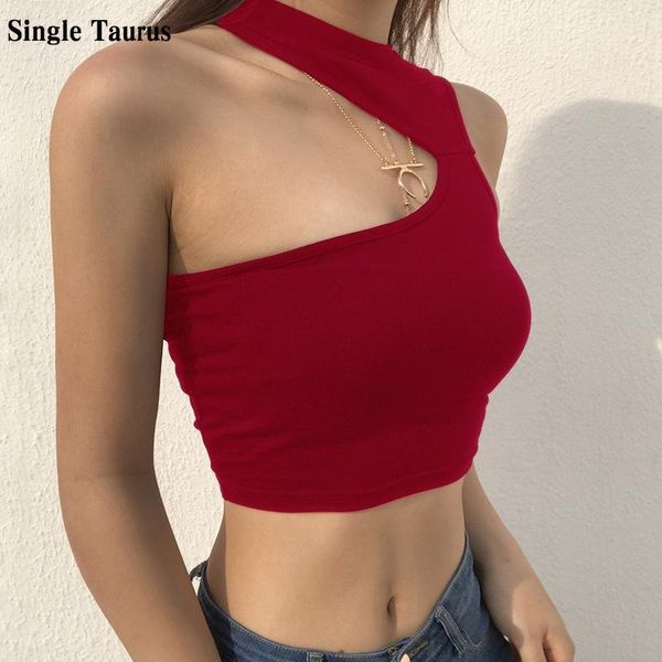 

women's tanks & camis women o neck sleeveless summer crop irregular hollow out short length red streetwear ropa de mujer, White