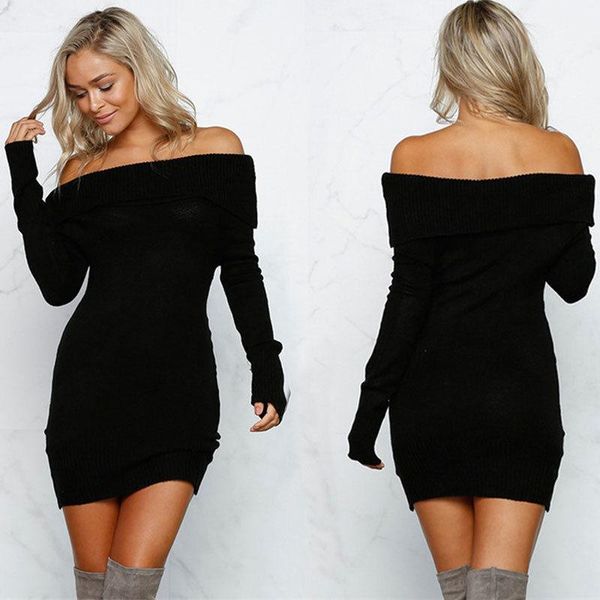 

women long sleeve bodycon ladies party evening off shoulder dress casual dresses, Black;gray