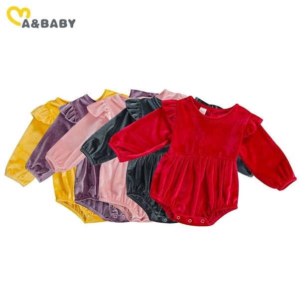 

0-18m born infant baby girl romper christmas red clothes velvet ruffles jumpsuit long sleeve costumes 210515, Blue