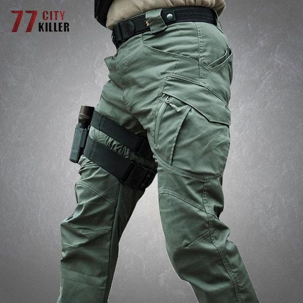 

military tactical pants men multiple pocket waterproof cargo trousers male swat combat breathable slim fat mens work joggers men's, Black