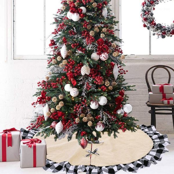 

christmas decorations 122cm tree skirt plaid hemming linen bottom apron mat