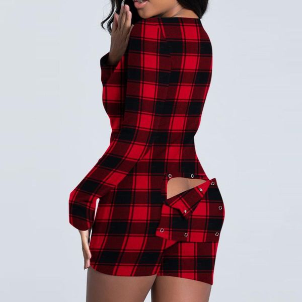

women's jumpsuits & rompers women plaid button-down flap adults pajamas onesies sleepwear lattice sliming playsuits, Black;white