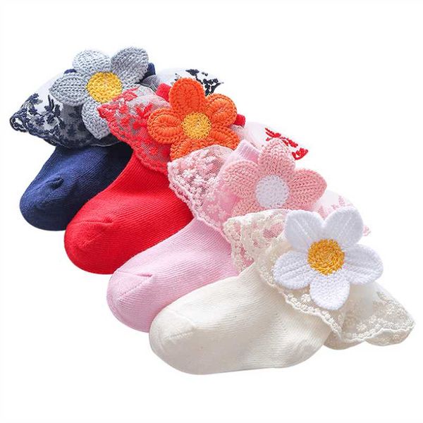 

socks children's lace cartoon flower girls cotton, Pink;yellow