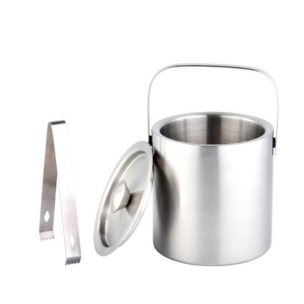 

ice buckets and coolers silver cooling home durable anti corrosion kitchen 1.3l insulated lid stainless steel large capacity bucket
