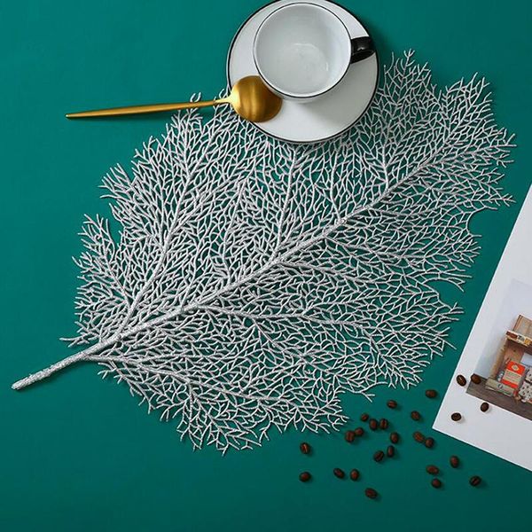 

mats & pads placemat dining table coasters lotus leaf palm simulation plant pvc cup coffee kitchen christmas home decor