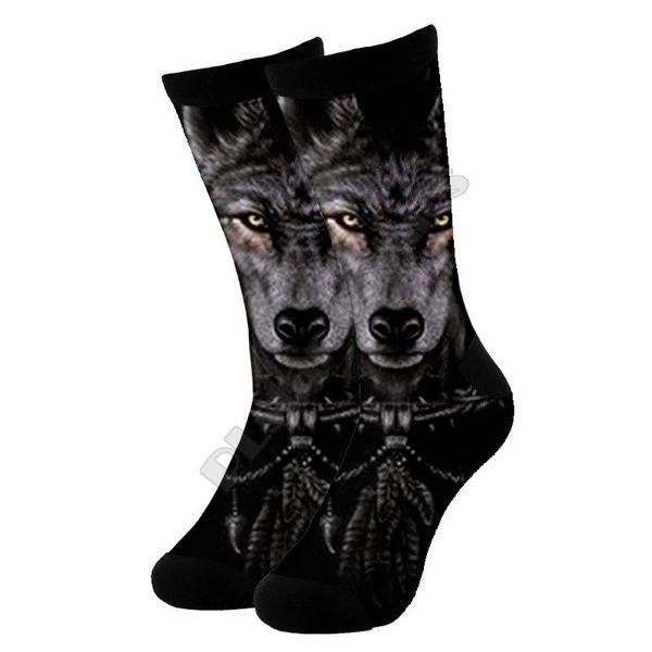 

men's socks wolf high 3d printed men for women funny fashion long 01, Black