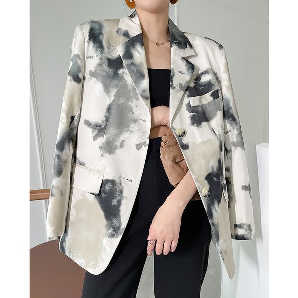 

women's suits & blazers autumn 2021, women's casual suit jacket, large ink retro, cross clothing, White;black