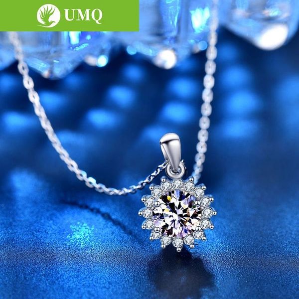 

chains umq sun flower gemstone necklace 1ct moissan diamond charm female jewelry gift, Silver