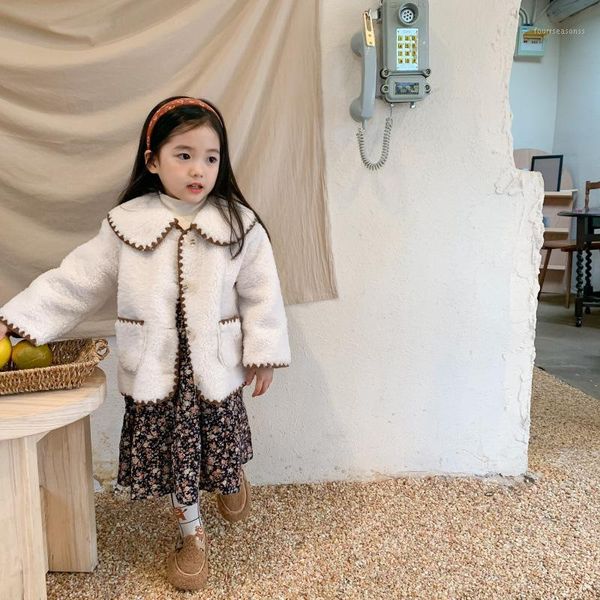 

jackets girls basic fashion lamb velvet jacket korean winter children's fur long sleeve fleece coat baby thickening clothing1, Blue;gray