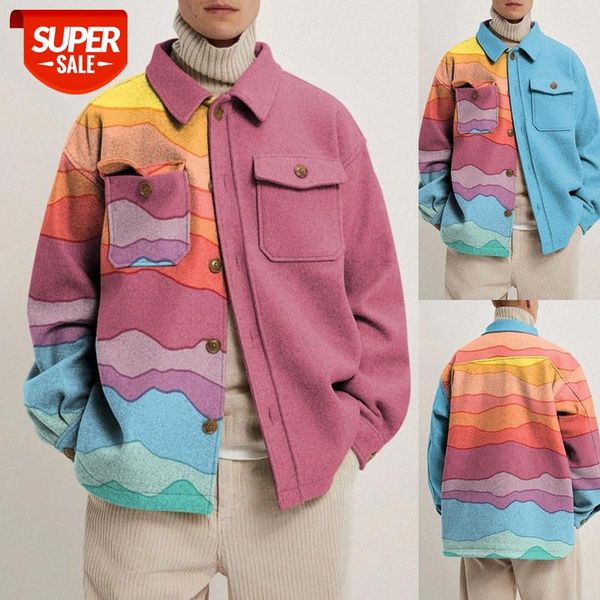 

men's autumn and winter casual loose jacket fashion color printing #hc8p, Black;brown
