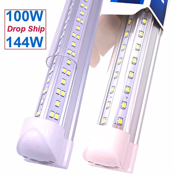 T8 Tubo LED a doppia fila integrato 4Ft 36W 8Ft 72W 100W 144W SMD2835 Lampadina 4 8 piedi Illuminazione a LED Fluorescente Luce diurna ultra luminosa 6500K Luci per negozi