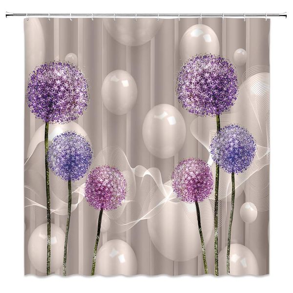 

dandelion floral shower curtain decor modern purple flower 3d ball white fabric bath curtains bathroom accessories polyester