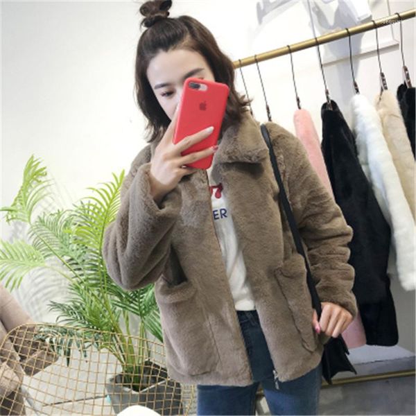 

women's fur & faux winter ladies short slim jacket campus style lapel thickened plus velvet warm lr011, Black