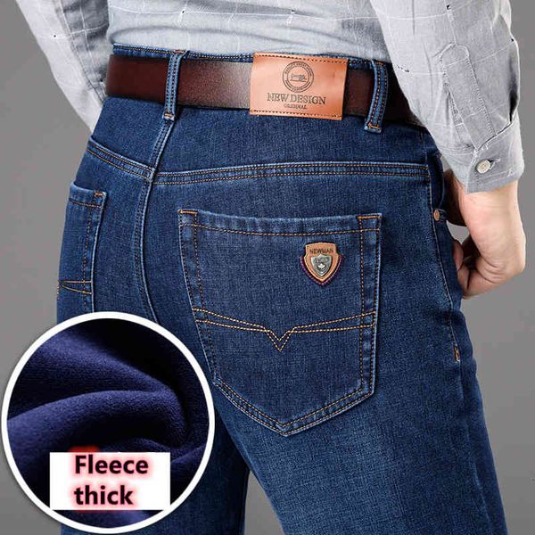 

jean shan bao classic emblem of straight-line men denim velo thick winter luxury high-waisted jeans, Blue