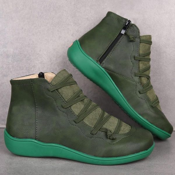 

boots pu leather ankle women cross strappy women's vintage punk flat ladies shoes woman, Black