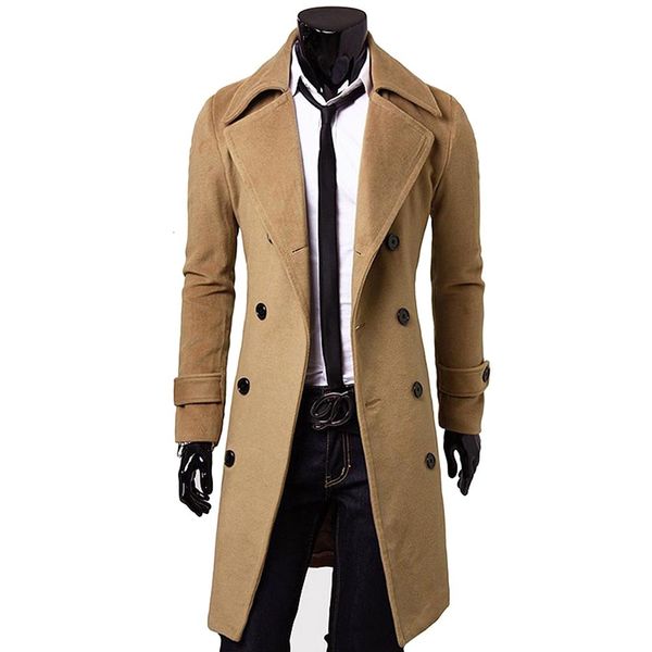 

men's wool & blends custom made brown trench coat men, double breasted winter overcoat men long coat, cashmere coats for, Black