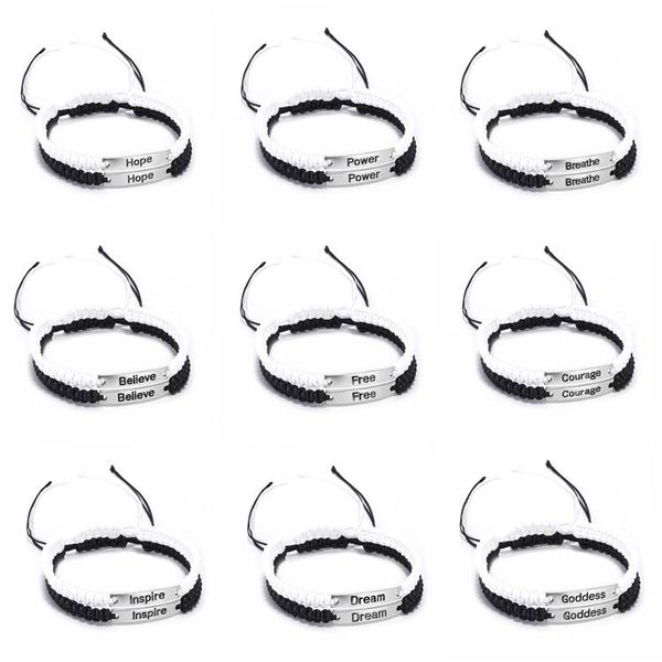 

charm bracelets inspirational for women men braided black white couple bracelet friendship motivational mantra believe hope, Golden;silver
