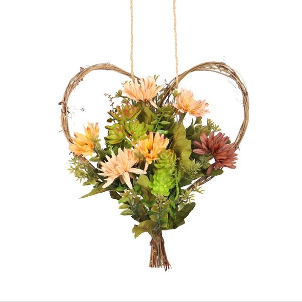 

heart-shaped autumn chrysanthemum succulent wall hanging halloween thanksgiving family decoration garland with light decorative flowers & wr