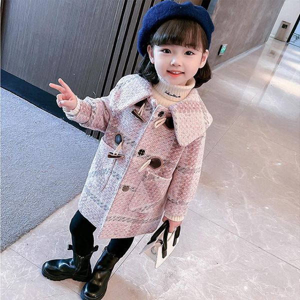

jackets girls casual clothes girl winter korean fashion horn buckle lapel striped plaid jacket all-match clothing for children aged 3-7, Blue;gray