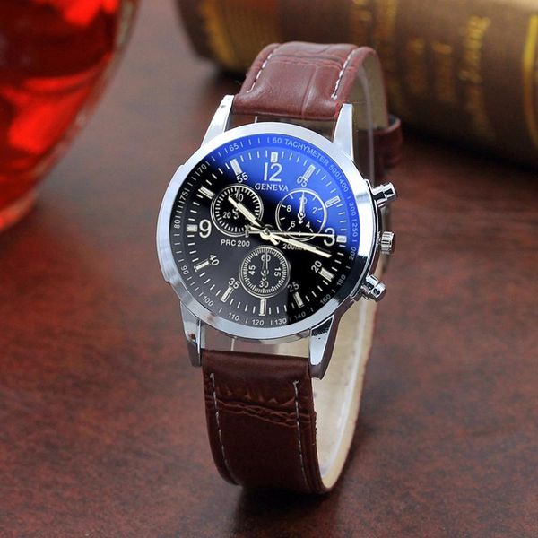 

fashion men watch business three eyes vintage leather belt male wristwatch saatler casual gift clock relogio masculino wristwatches, Slivery;brown
