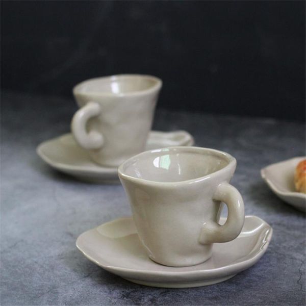 

european ceramic coffee cup with saucer set creative irregular handmade restaurant water mug home afternoon teacup drinkware mugs