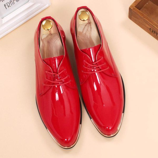 

men's pointed leather shoes designer big red hair stylist party personalized casual dress, Black