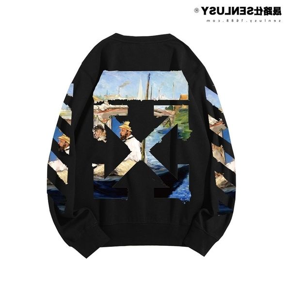 

hoodiesautumn winter 2020 bottomed men's street monet oil painting printing off round neck sweater men and women1, Black