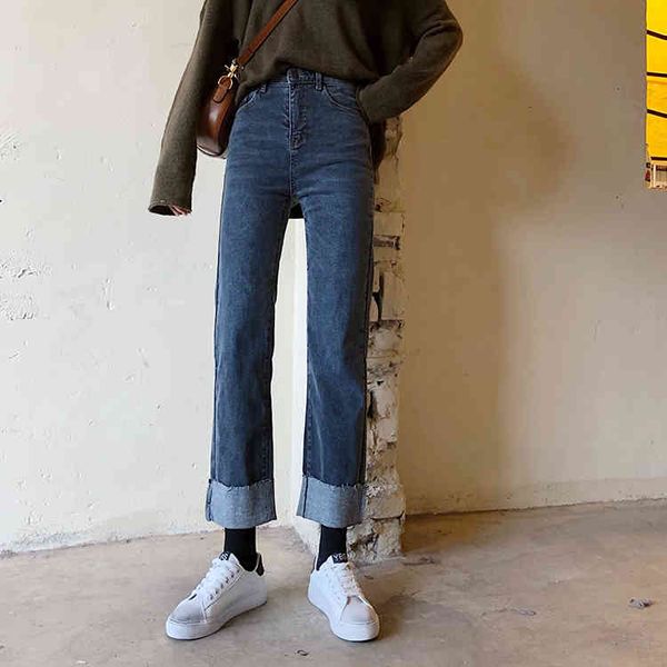

border korea show fine elastic restore old ways to straight-legged jeans, Blue