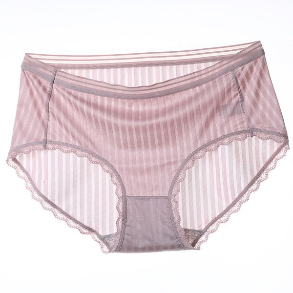 

women's panties ice silk intimates 3d mid waist briefs lingerie seamless underwear striped large size underpants for women, Black;pink