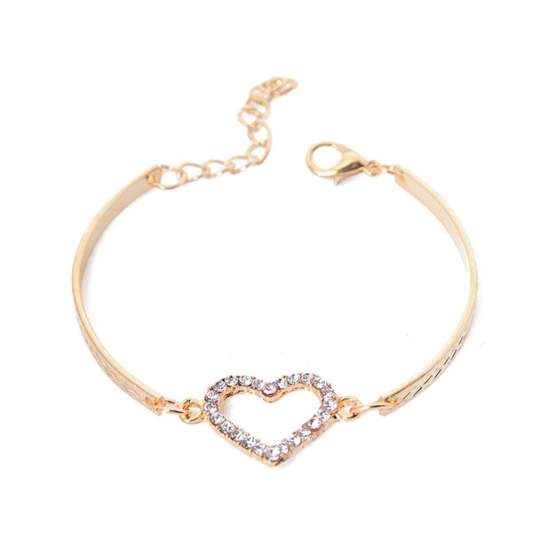 

fashion cz crystal heart charm bracelets for women bangle jewelry gold color link chain bracelet wedding love costume pulseira, Golden;silver