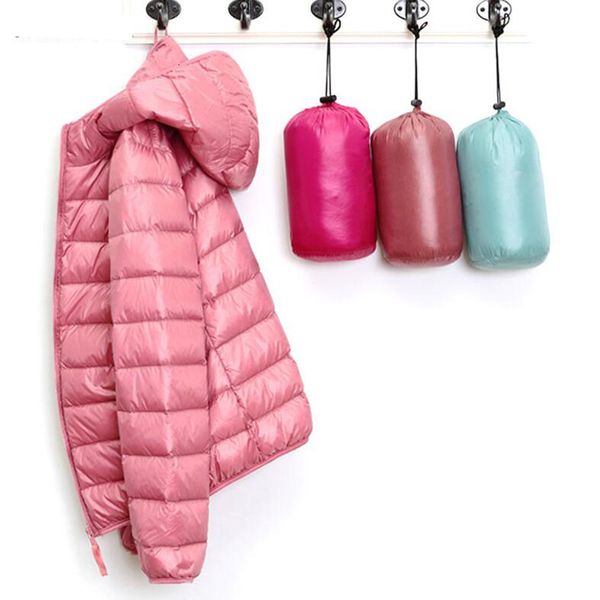 

down winter women ultra light 90% white duck down hooded jacket long sleeve warm coat parka female solid portable outwear, Black