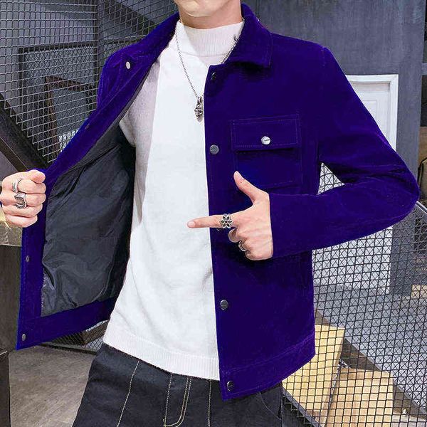 

luxury men's suits blazers autumn and winter korean version slim fit lapel youth velour casual men's shirt et, White;black