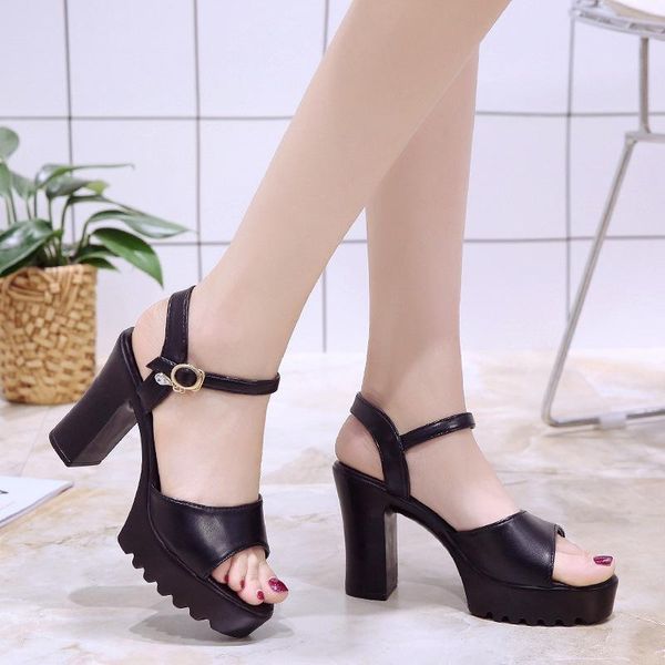 

dress shoes explosive women's sandals summer fashion wild thick high-heeled fish mouth, Black