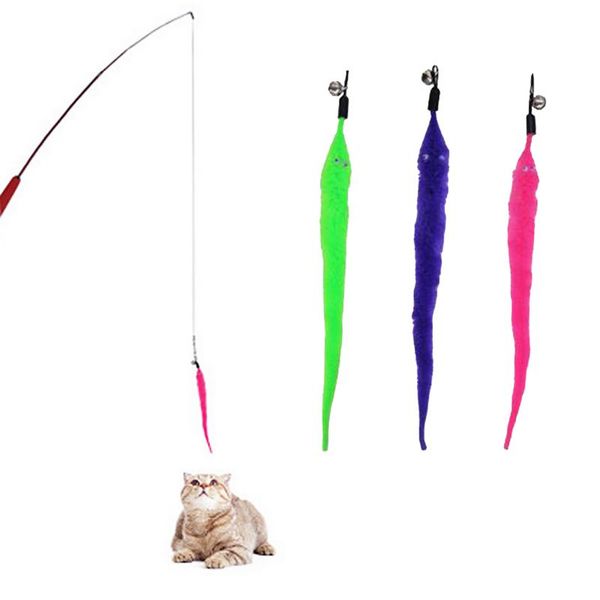 

cat toys 1pack funny fishing stick random color feather interactive elastic rod chick fish mascotas pets with bells