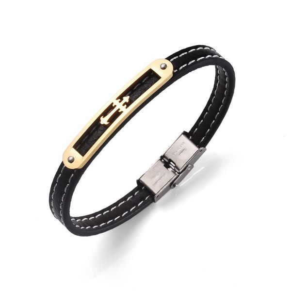 

charm bracelets kirykle est gold women jewelry religion leather bracelet cross stainless steel buckle mens bangles rope, Golden;silver
