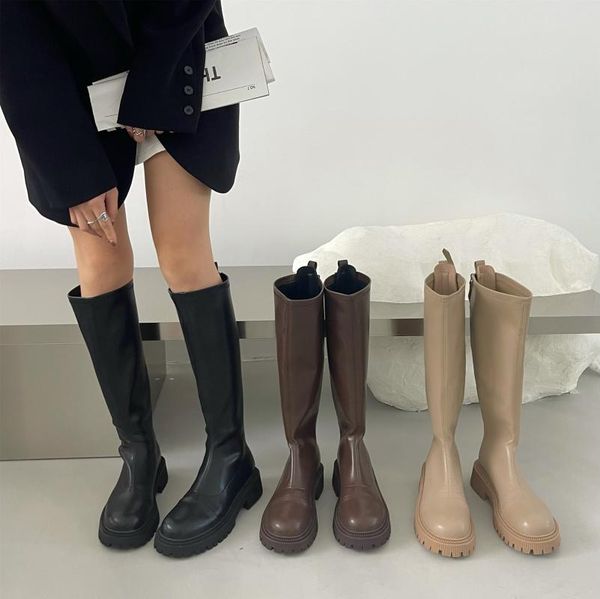 

boots winter lady women shoes autumn round toe boots-women zipper thigh high heels 2021 med rubber over-the-knee, Black