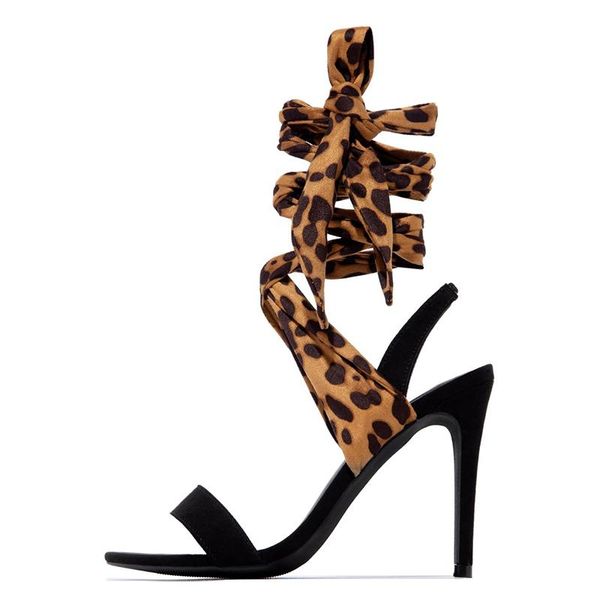 

sandals drop women ladies mujer cross tied ankle strap leopard stilettos female pumps thin high heels shoes woman, Black