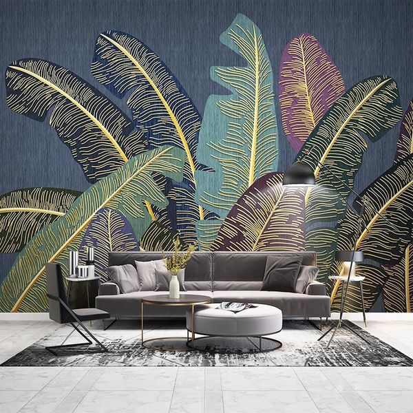 

wallpapers custom mural wallpaper modern tropical plant leaves 3d stereo line fresco living room tv dining background wall stickers