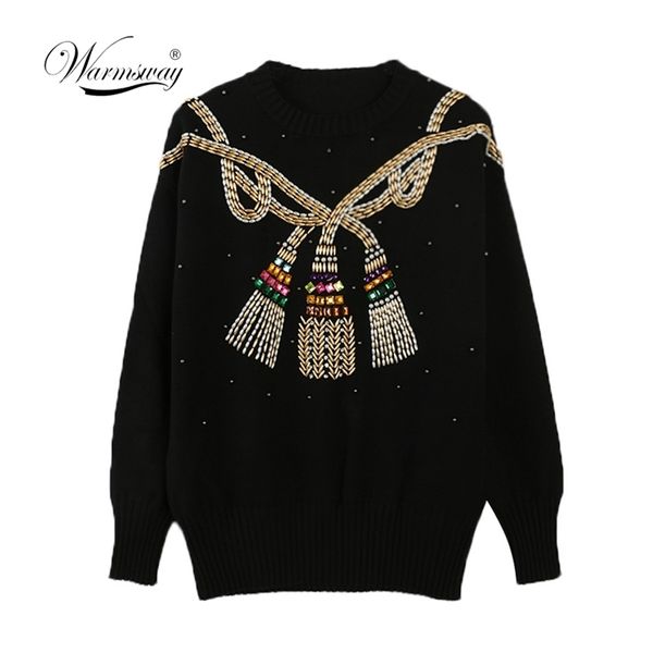 Winter Weihnachten Runway Frauen Pullover Pullover Luxus Perlen Vintage Damen Strickpullover Kleidung C-024 210522