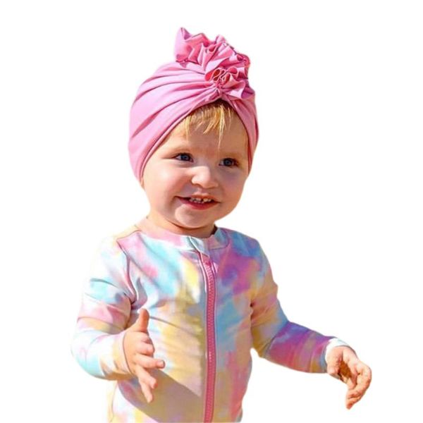 

caps & hats 0-2y born baby soft cotton turban hat head wrap handmade headband beanie cap infant pleated flower decor beanies, Yellow